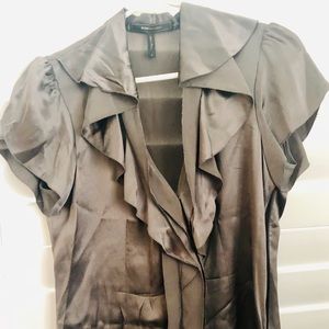 BCBG Max Azria V-neck silk ruffle front top size S